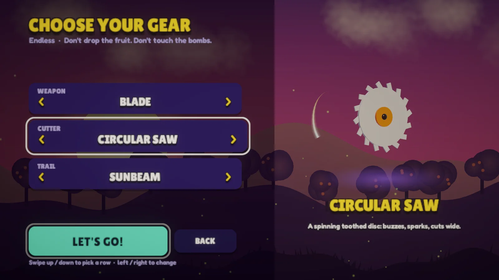 The gear screen showing the circular saw